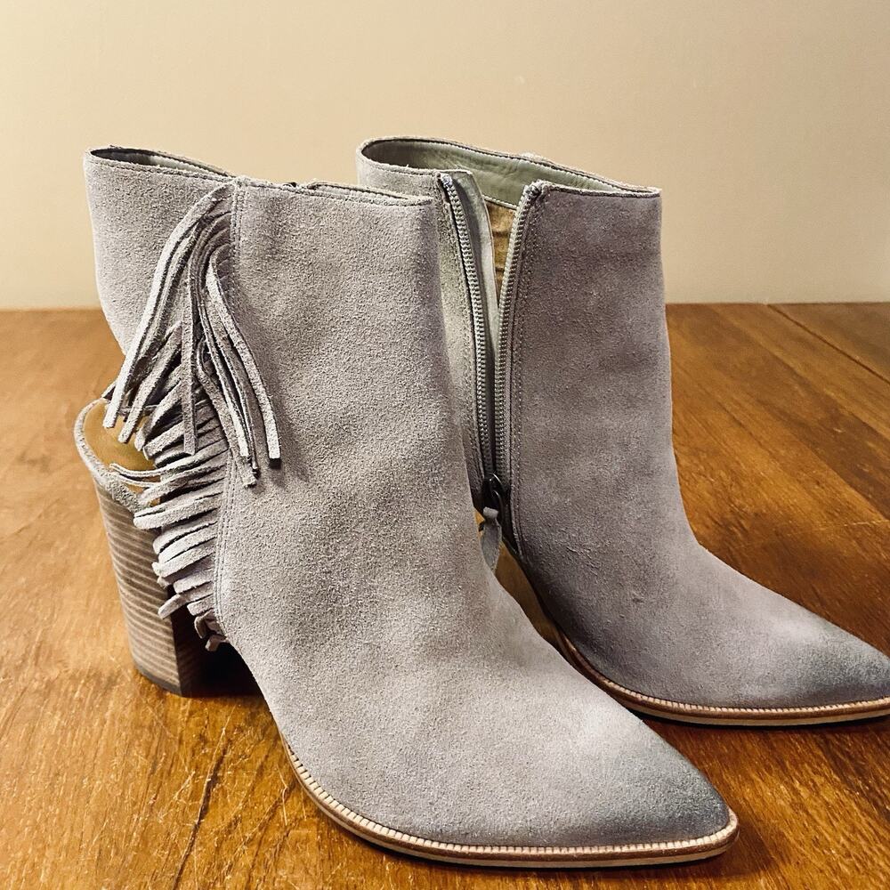 Linea Paolo Elise Booties Fringe Women’s 11 Suede Stacked Block Heel Western.